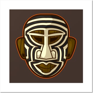 an ancient african mask aboriginal design of a man with zebra patterns Posters and Art